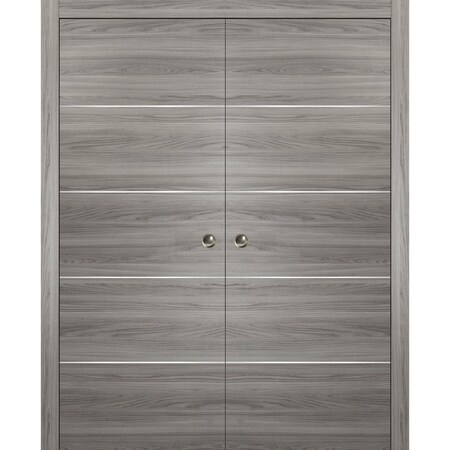 Sartodoors Double Pocket Grey 36x84 Strips Planum 0020 Ginger Ash Frames Trims Pulls Hardware, Closet Core PLANUM20DP-GA-3684